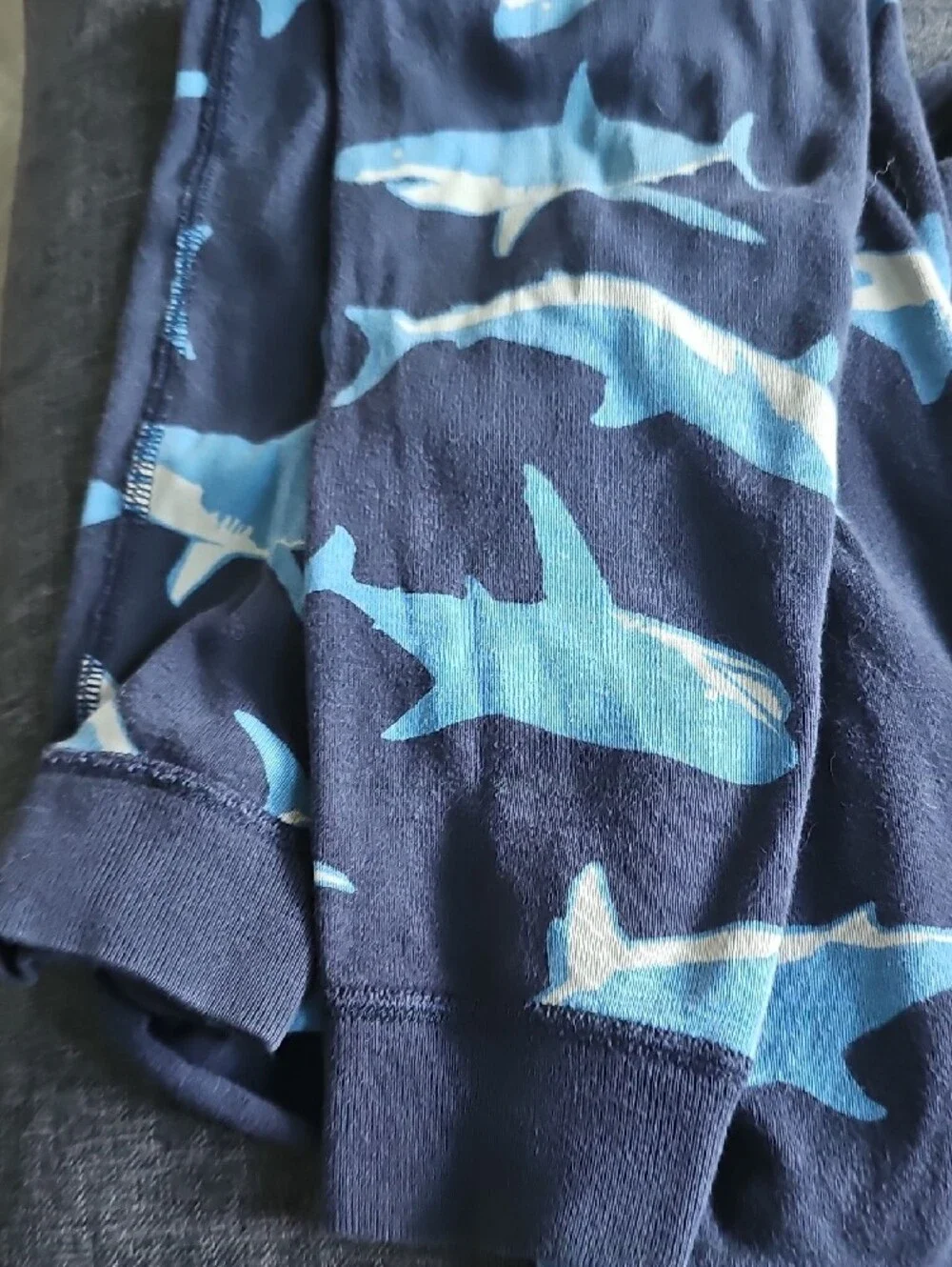 Hanna Andersson Pajama Set Blue Long-Sleeve Shirt Shark Print Size 6 7 Boy Girl